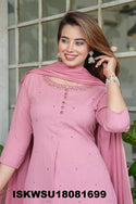 Embroidered Cotton Kurti With Pant And Dupatta-ISKWSU18081699