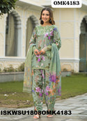 Printed Cotton Kurti With Pant And Dupatta-ISKWSU1808OMK4183