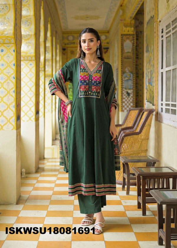 Sequined Cotton Anarkali Kurti With Pant And Printed Dupatta-ISKWSU18081691