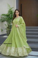 Embroidered Crush Silk Gown With Dupatta-ISKWGN18086533