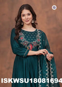 Embroidered Silk Anarkali Kurti With Rayon Pant And Organza Dupatta-ISKWSU18081694