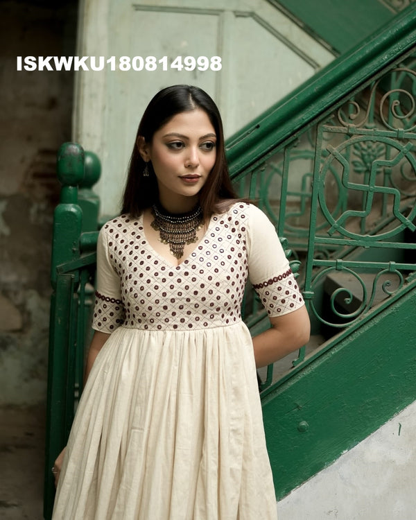 Embroidered Cotton Anarkali Kurti With Pant-ISKWKU180814998