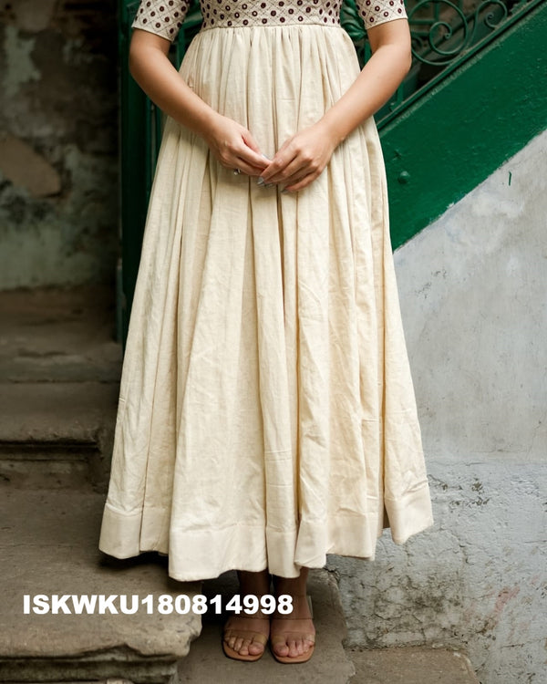 Embroidered Cotton Anarkali Kurti With Pant-ISKWKU180814998