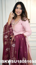 Embroidered Chanderi Kurti With Pant And Jacquard Dupatta-ISKWSU18081695