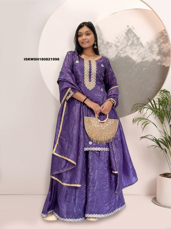 Embroidered Silk Kurti With Sharara And Dupatta-ISKWSH180821998