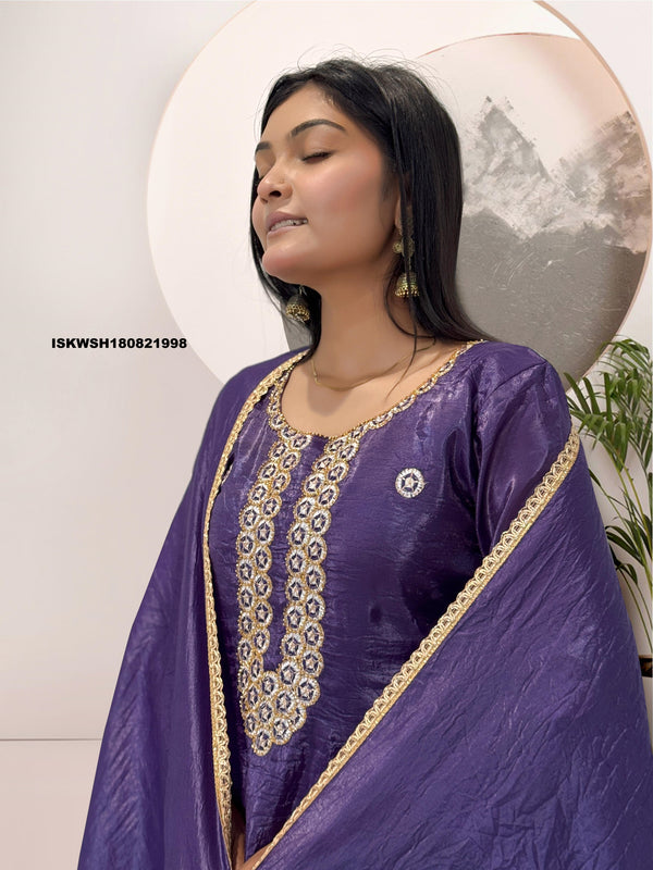 Embroidered Silk Kurti With Sharara And Dupatta-ISKWSH180821998