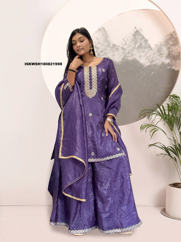 Embroidered Silk Kurti With Sharara And Dupatta-ISKWSH180821998