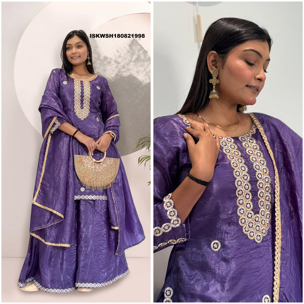Embroidered Silk Kurti With Sharara And Dupatta-ISKWSH180821998