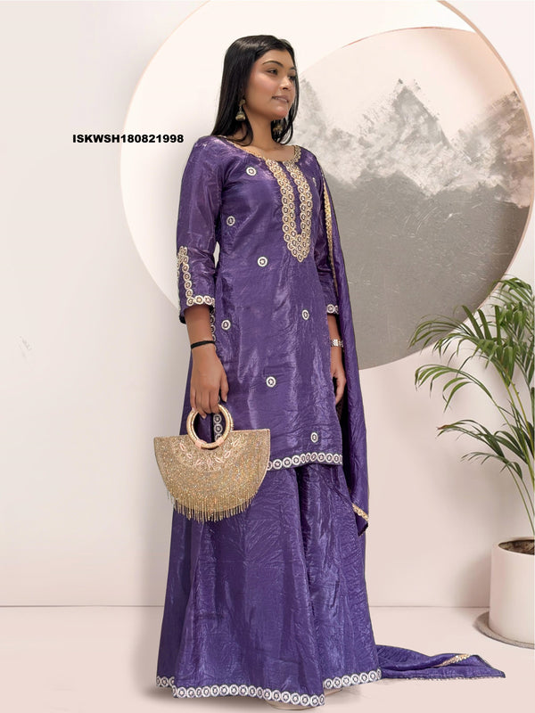 Embroidered Silk Kurti With Sharara And Dupatta-ISKWSH180821998