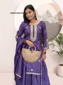 Embroidered Silk Kurti With Sharara And Dupatta-ISKWSH180821998