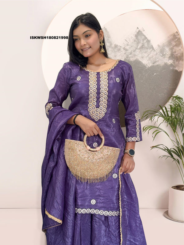 Embroidered Silk Kurti With Sharara And Dupatta-ISKWSH180821998