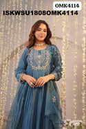 Embroidered Malmal Chanderi Anarkali Kurti With Shantoon Pant And Organza Dupatta-ISKWSU1808OMK4114