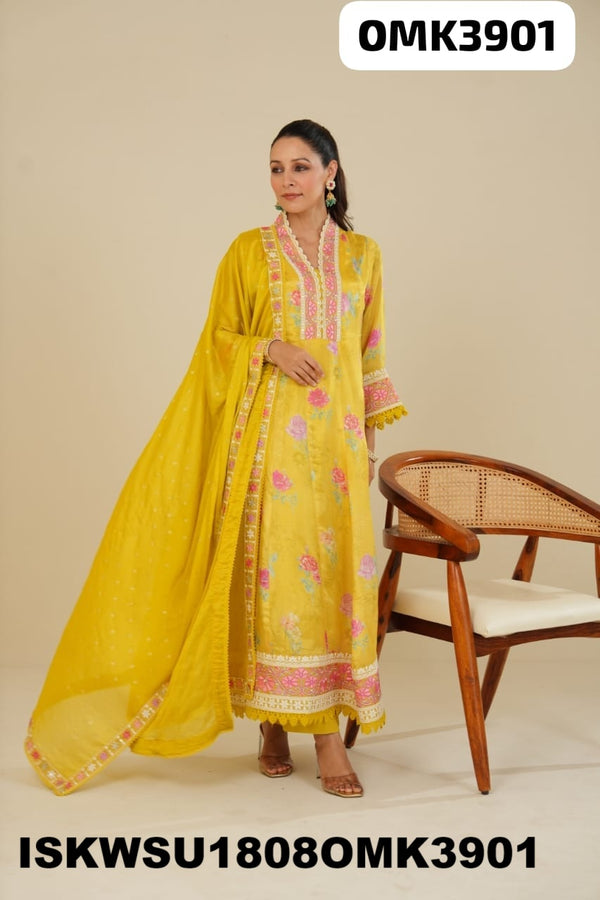 Embroidered Silk Anarkali Kurti With Shantoon Pant And Dupatta-ISKWSU1808OMK3901