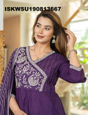 Embroidered Cotton Anarkali Kurti With Pant And Printed Dupatta-ISKWSU190813667