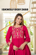 Embroidered Cotton Kurti With Pant And Dupatta-ISKWSU190813668