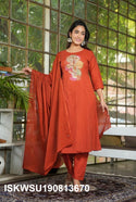 Embroidered Cotton Kurti With Pant And Dupatta-ISKWSU190813670