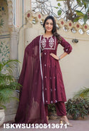Bandhej Printed Cotton A-Line Kurti With Pant And Dupatta-ISKWSU190813671