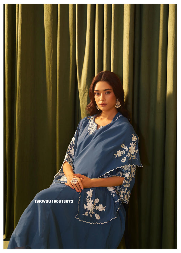 Embroidered Malmal Chanderi Kurti With Pant And Dupatta-ISKWSU190813673