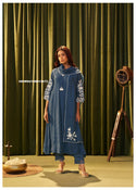 Embroidered Malmal Chanderi Kurti With Pant And Dupatta-ISKWSU190813673