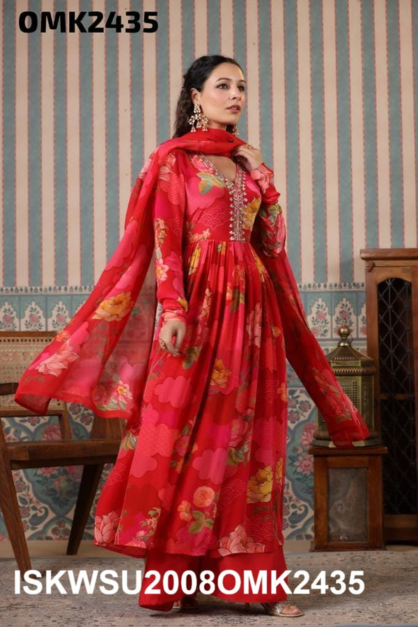 Digital Floral Printed Crepe Front Slit Anarkali Kurti With Palazzo And Dupatta-ISKWSU2008OMK2435