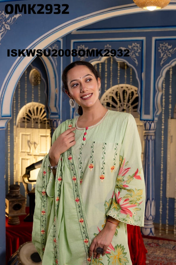 Embroidered Malmal Cotton Kurti With Pant And Dupatta-ISKWSU2008OMK2932