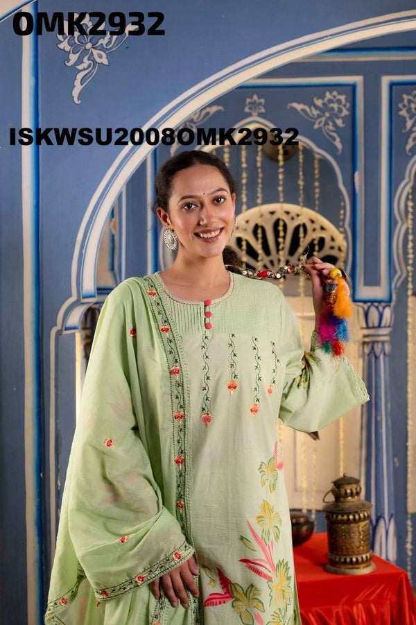 Embroidered Malmal Cotton Kurti With Pant And Dupatta-ISKWSU2008OMK2932