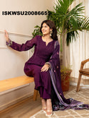 Embroidered Chanderi Silk Kurti With Pant And Printed Dupatta-ISKWSU20086655