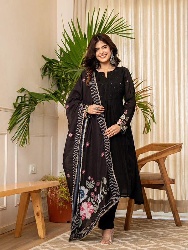 Embroidered Chanderi Silk Kurti With Pant And Printed Dupatta-ISKWSU20086655