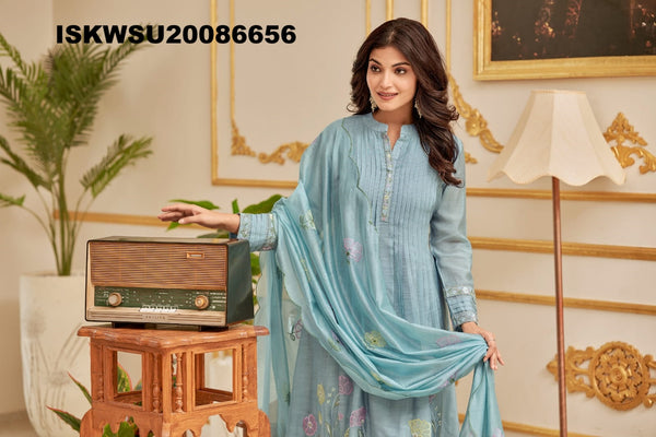 Embroidered Chanderi Silk Kurti With Pant And Dupatta-ISKWSU20086656