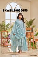 Embroidered Chanderi Silk Kurti With Pant And Dupatta-ISKWSU20086656