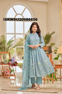 Embroidered Chanderi Silk Kurti With Pant And Dupatta-ISKWSU20086656