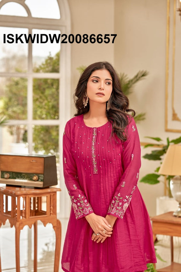 Embroidered Chanderi Silk Co-Ord Set-ISKWIDW20086657