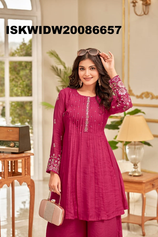 Embroidered Chanderi Silk Co-Ord Set-ISKWIDW20086657