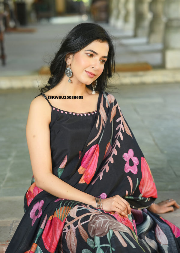 Printed Maslin Shoulder Striped Kurti With Pant And Dupatta-ISKWSU20086658