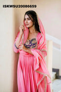Embroidered Crush Silk Anarkali Kurti With Pant And Dupatta-ISKWSU20086659
