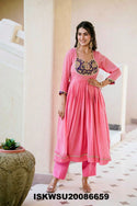 Embroidered Crush Silk Anarkali Kurti With Pant And Dupatta-ISKWSU20086659
