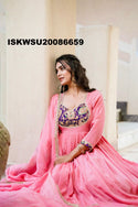 Embroidered Crush Silk Anarkali Kurti With Pant And Dupatta-ISKWSU20086659