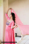 Embroidered Crush Silk Anarkali Kurti With Pant And Dupatta-ISKWSU20086659