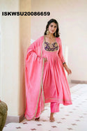 Embroidered Crush Silk Anarkali Kurti With Pant And Dupatta-ISKWSU20086659