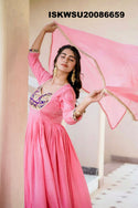 Embroidered Crush Silk Anarkali Kurti With Pant And Dupatta-ISKWSU20086659