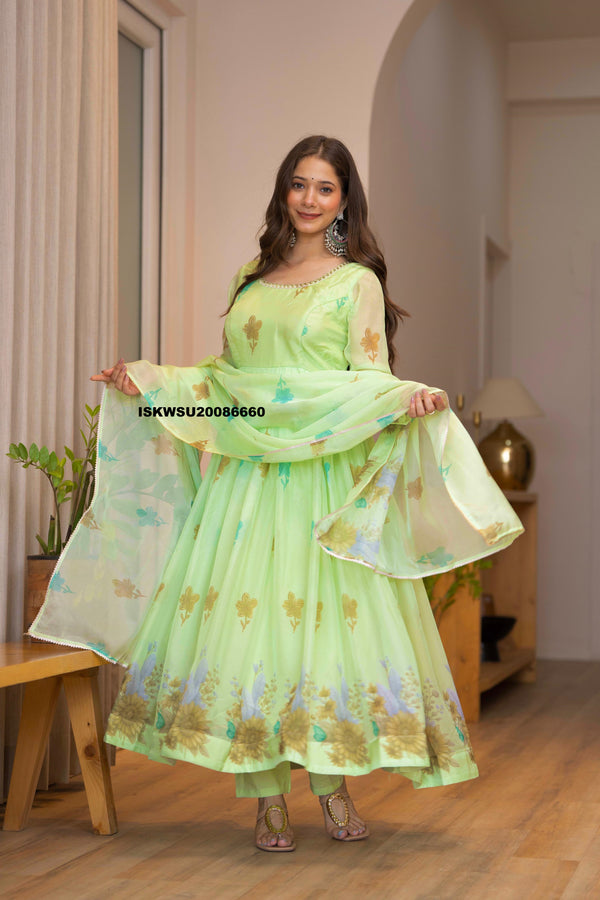 Printed Organza Anarkali Kurti With Pant And Dupatta-ISKWSU20086660