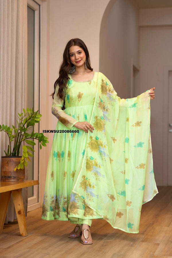 Printed Organza Anarkali Kurti With Pant And Dupatta-ISKWSU20086660