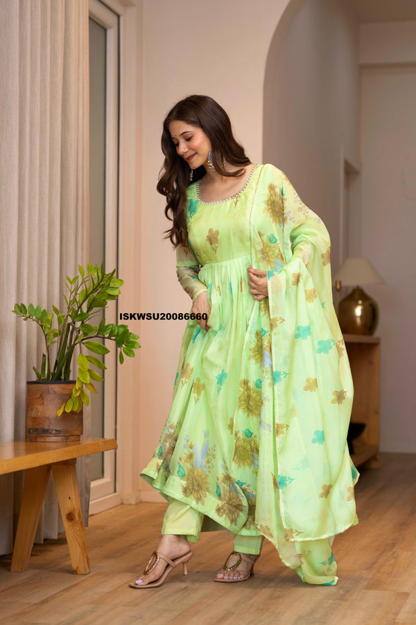 Printed Organza Anarkali Kurti With Pant And Dupatta-ISKWSU20086660