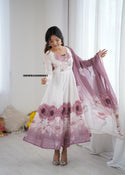 Floral Printed Organza Anarkali Kurti With Pant And Dupatta-ISKWSU20086661