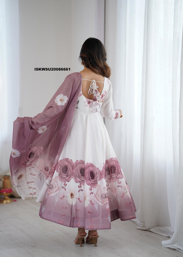 Floral Printed Organza Anarkali Kurti With Pant And Dupatta-ISKWSU20086661