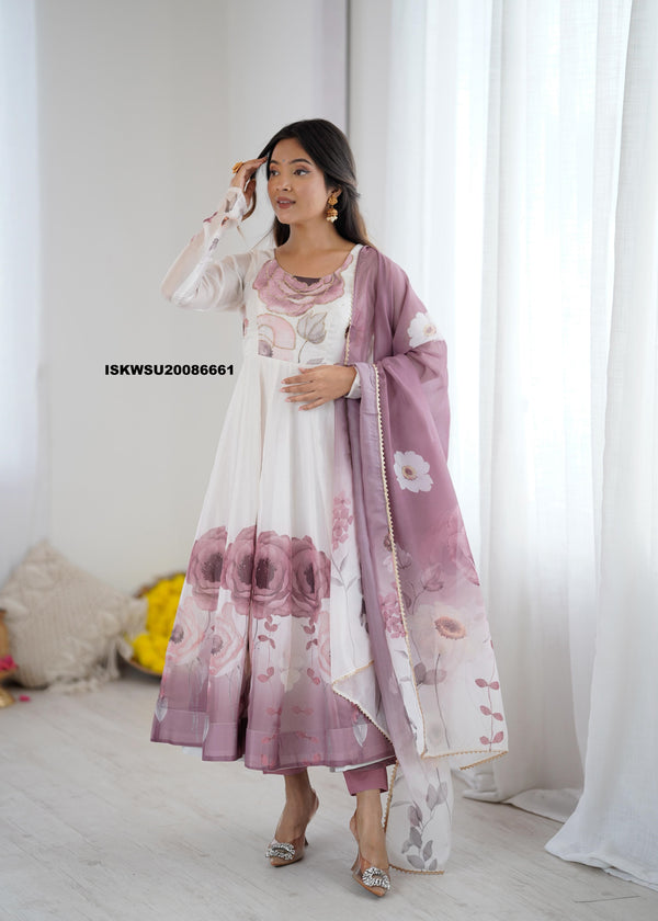Floral Printed Organza Anarkali Kurti With Pant And Dupatta-ISKWSU20086661