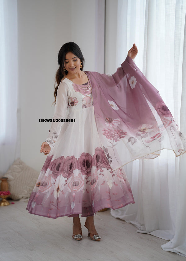 Floral Printed Organza Anarkali Kurti With Pant And Dupatta-ISKWSU20086661