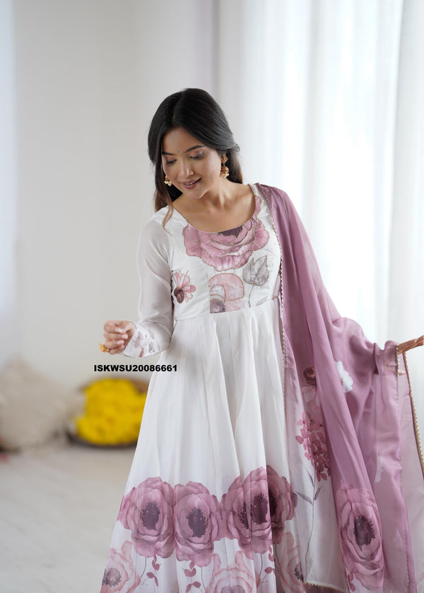 Floral Printed Organza Anarkali Kurti With Pant And Dupatta-ISKWSU20086661