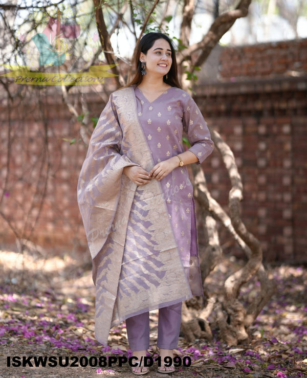 Banarasi Weaved Chanderi Silk Kurti With Silk Pant And Banarasi Dupatta-ISKWSU2008PPC/D1990