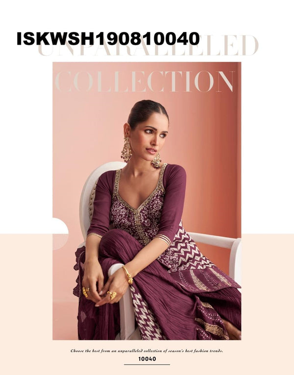 Embroidered Chinon Kurti With Sharara And Dupatta-ISKWSH190810040